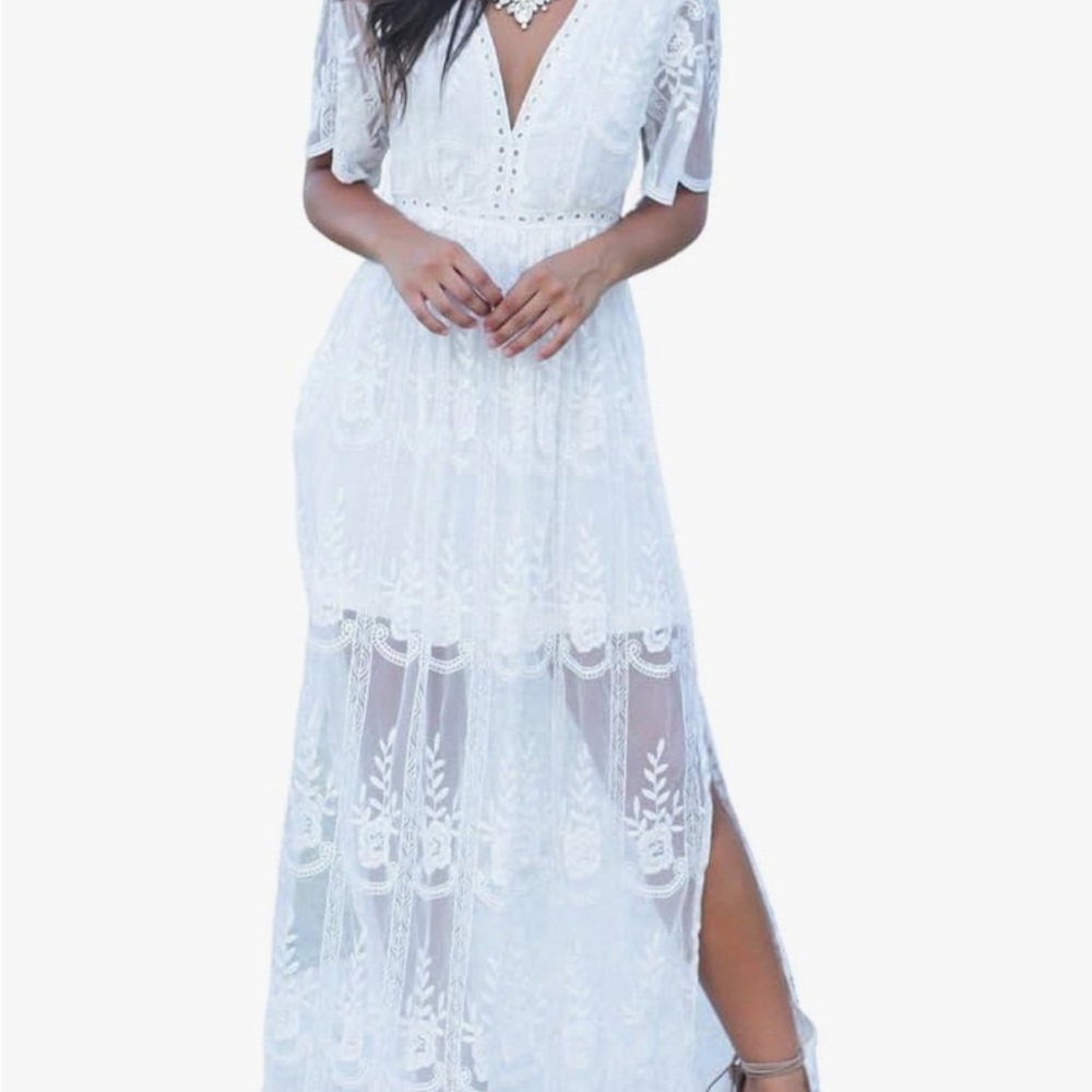 SOLD • Eleter Women's V Neck Floral Lace Romper Dress Boho Short Sleeve